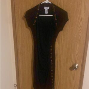 Carmen Marc Valvo Black XS Bodycon Dress Cap Sleeve Cocktail